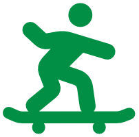 A green silhouette of a person skateboarding.