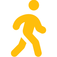 Yellow pedestrian walking icon on a white background.